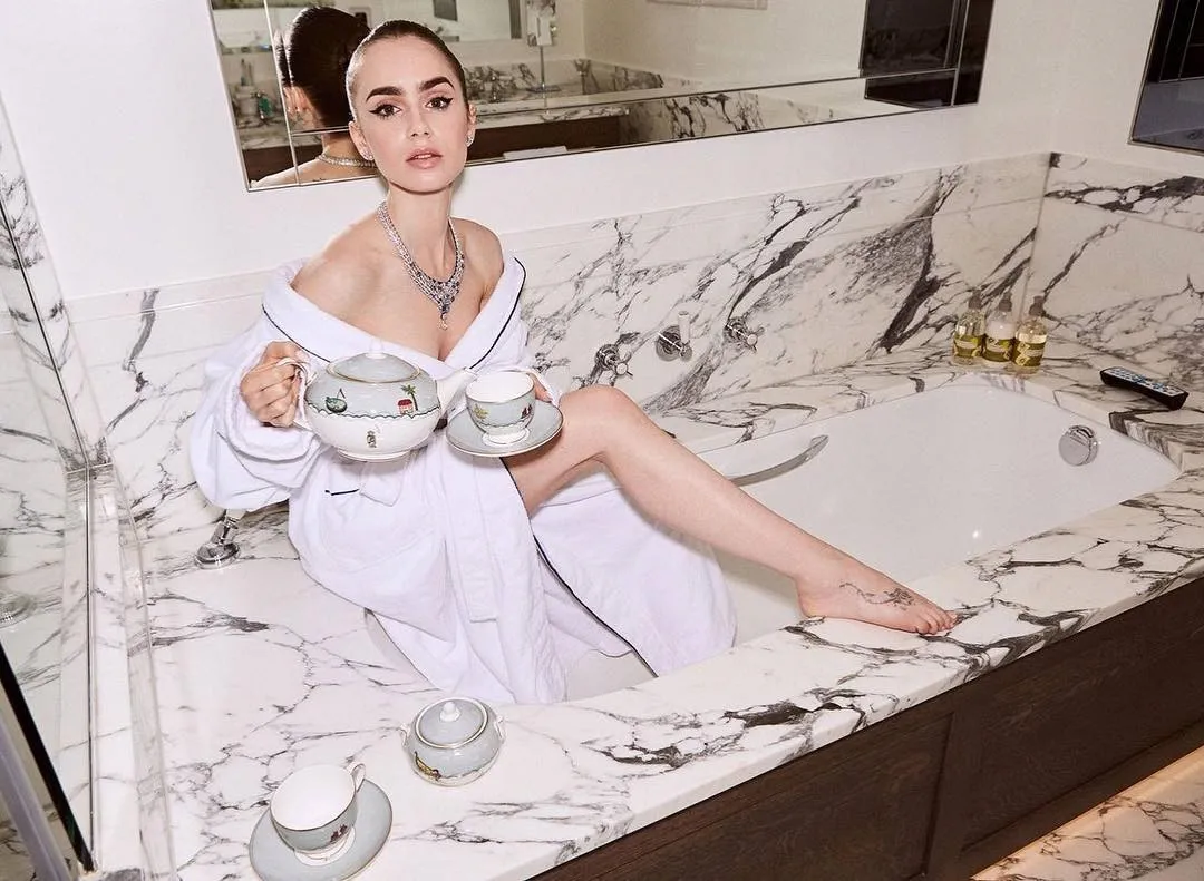 Lily Collins Sexy Leg and Tattoo